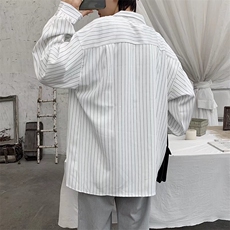 2025夏季潮牌休闲衬衣学院风宽松条纹短袖衬衫C8003P35，男装衬衫，星座1108