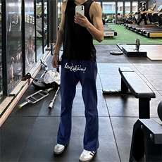 阿拉伯文刺绣弯刀卫裤男女春秋微喇显瘦运动长裤美式休闲直筒裤子，男装休闲裤，星座601-1