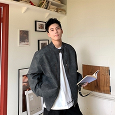 美式复古麂皮绒皮衣外套男秋季辣妹修身短款小众夹克潮XJK8541，男装夹克，星座208-5