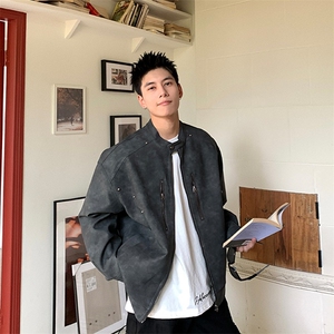 美式复古麂皮绒皮衣外套男秋季辣妹修身短款小众夹克潮XJK8541图片
