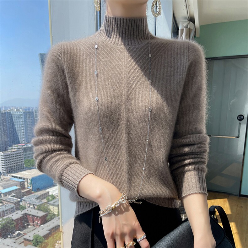 半高领纯色套头羊毛衫女2024秋冬装新款针织衫图片
