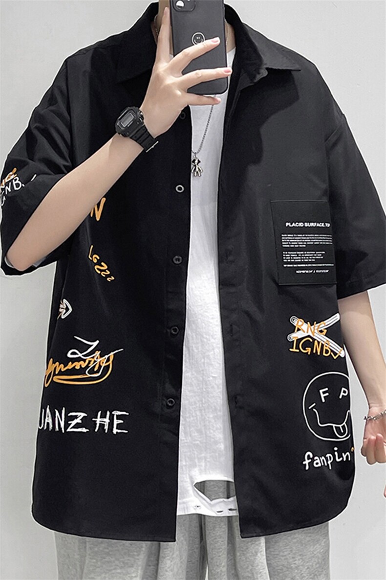 2025夏季新款港风大皂大码休闲短袖衬衫M-5XHC21190-P35,男装衬衫,电商A022