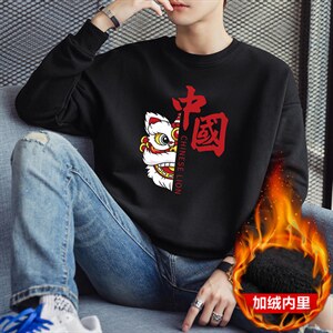 跑量加绒卫衣男秋冬打底上衣潮学生时尚百搭厚款卫衣F070加绒-P19图片