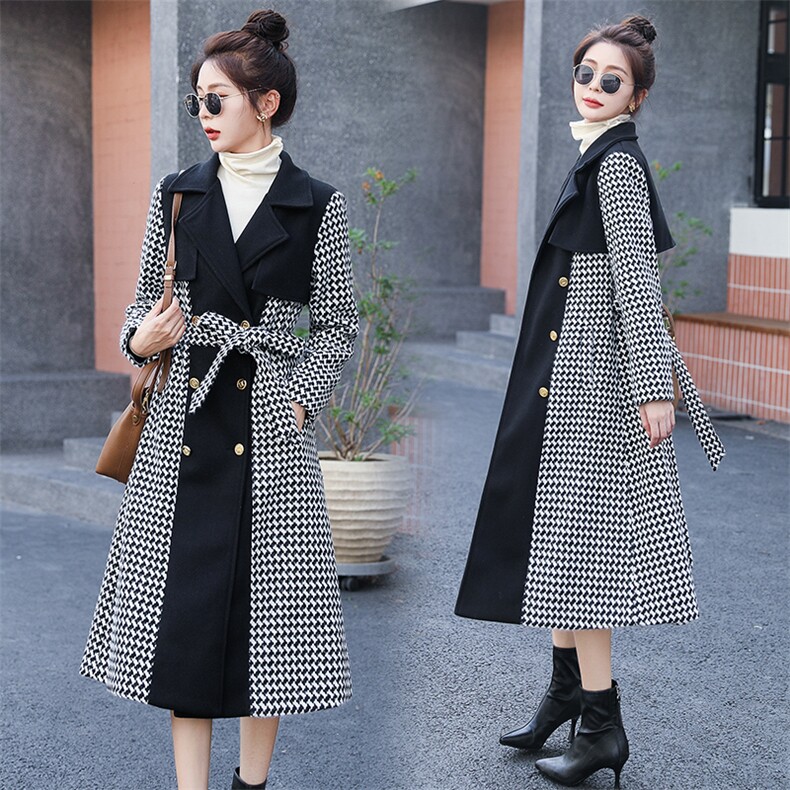 现货冬季简约时尚优雅减龄小香风大衣加厚保暖长款西装外套送腰带，女装毛呢外套，丽美静依