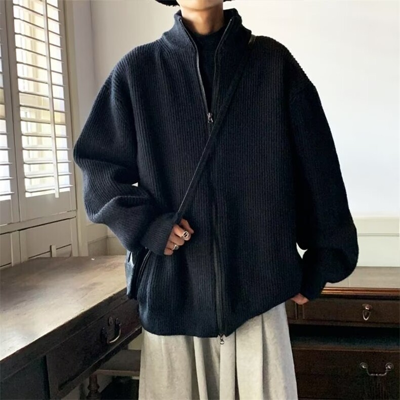 立领双拉链开衫半高领毛衣男款秋冬季美式针织衫外套MY201P48,男装针织衫/毛衣,星座1013-5