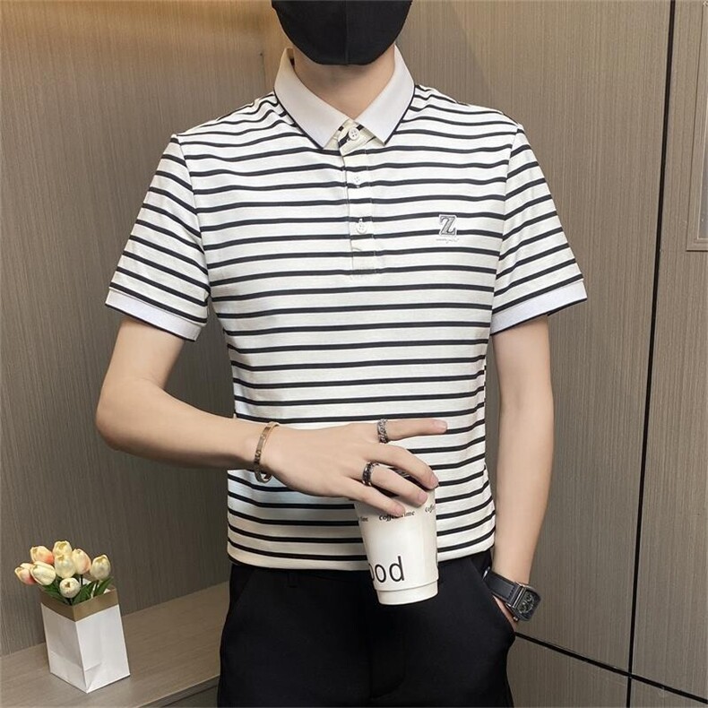 PL043-特P40控65短袖Polo衫男夏季经典条纹翻领半袖T恤男士冰丝棉，男装Polo衫，电商D310B