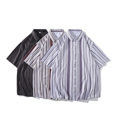 花衬衫男短袖夏季条纹休闲上衣服外套翻领大码衬衣A012/863P35，男装衬衫，电商A012