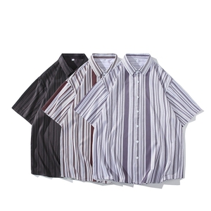 花衬衫男短袖夏季条纹休闲上衣服外套翻领大码衬衣A012/863P35图片
