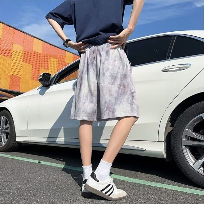 扎染时尚短裤男夏季薄款潮牌美式凉感休闲中裤宽松直筒速干五分裤，男装牛仔裤，星座1210-1