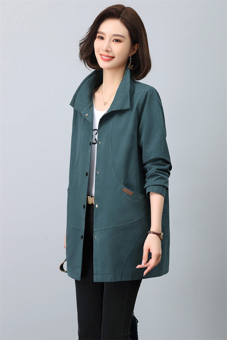 （新款长期有货）中年妈妈纯棉风衣外套女中长款2025春秋大码上衣,女装风衣,忆绮罗