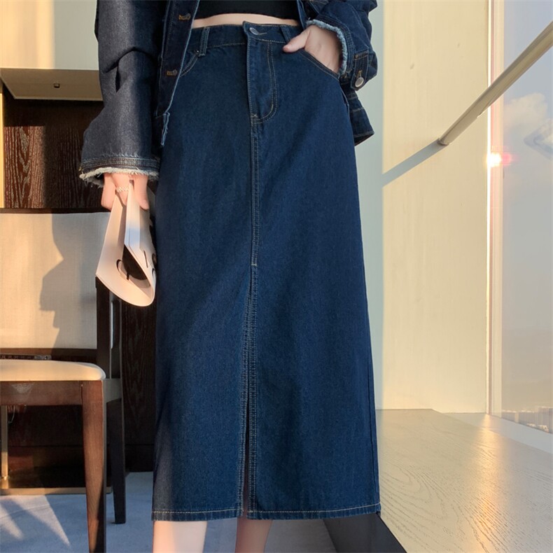 时尚显瘦高腰牛仔半身裙女新款气质百搭休闲长裙，女装牛仔裙，宛庄羊绒