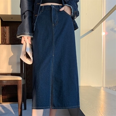 时尚显瘦高腰牛仔半身裙女新款气质百搭休闲长裙，女装牛仔裙，宛庄羊绒