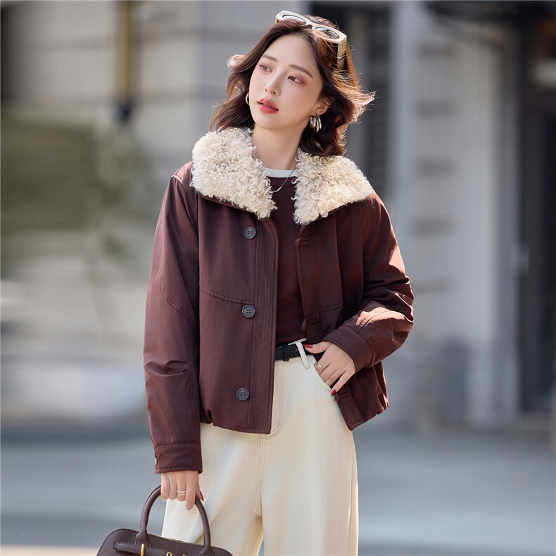 时尚羊羔毛领加绒派克服外套女2025冬季新款休闲气质保暖棉服上衣,女装短外套,印象茜