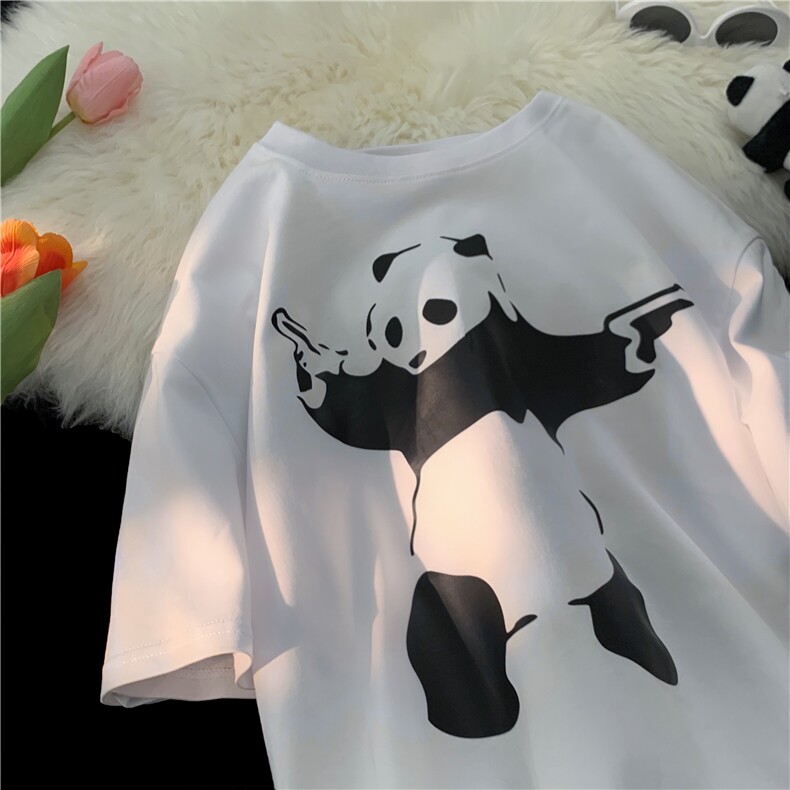 M363-P2524新款潮大熊猫卡通纯棉印花短袖男女款情侣学生上衣,男装T恤,星座617A-2