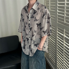 夏季现货印花短袖衬衣男潮牌冰丝花衬衫A351-AC25603-p48控89，男装T恤，电商A351