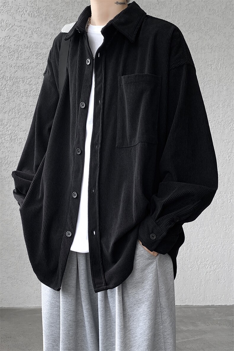 8XL-M灯芯绒衬衫特大码复古秋冬翻领长袖上衣纯色外套CS9001/P58,男装衬衫,电商B238