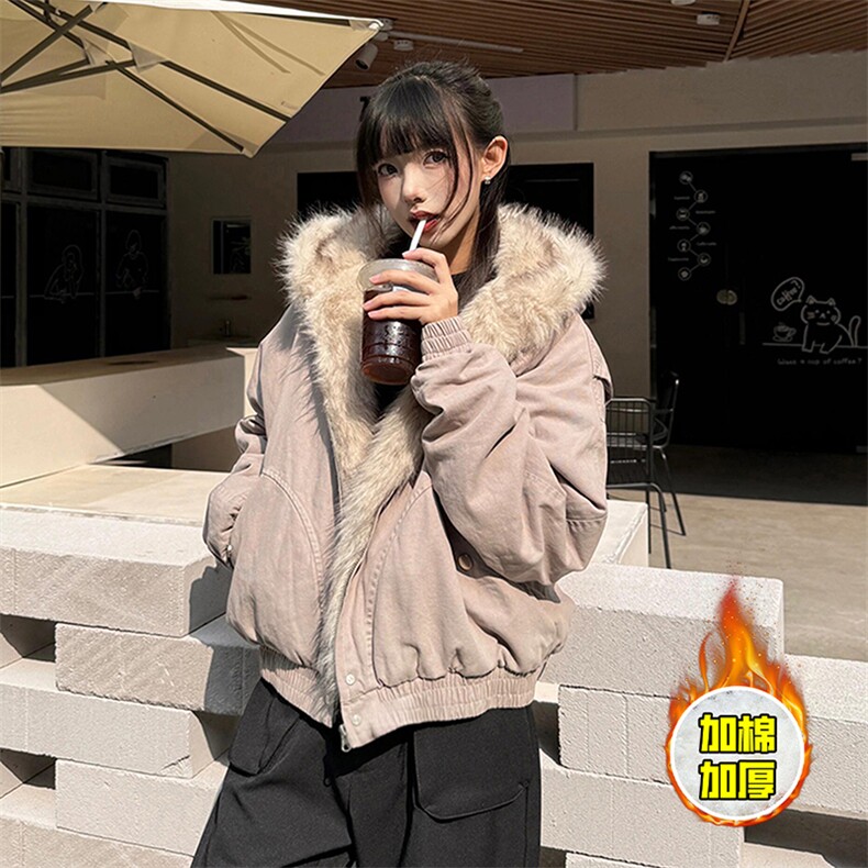 现货高品质美式高街冬季重磅硬挺短款座山雕毛领棉衣男女加厚外套,男装棉衣,电商A486