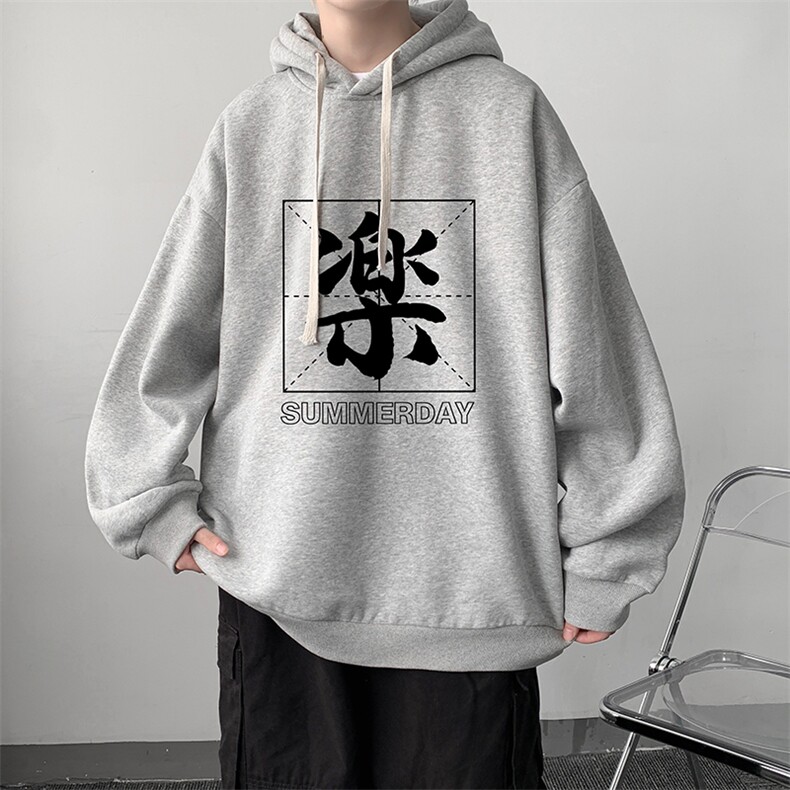 WY2197-P35 加绒款-P40 纯棉连帽卫衣男大码运动帽衫宽松薄外套男图片
