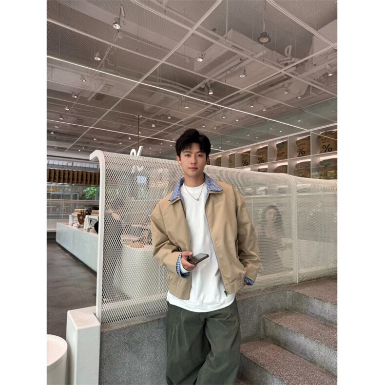 美式复古双面穿格子外套男款春秋季潮牌情侣翻领休闲夹克,男装夹克,星座506A