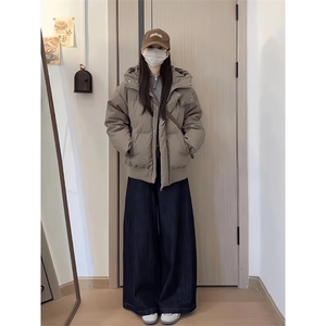 现货5W件冬季三防重磅boxy短款羽绒连帽PU皮棉衣外套防风加厚棉服图片