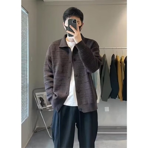 美式复古翻领开衫重磅毛衣冬季慵懒高级感休闲百搭针织衫上衣