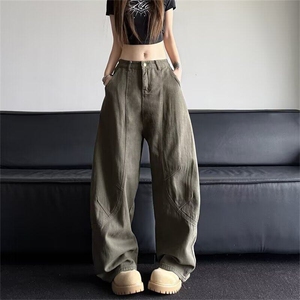 美式复古廓形设计感弯刀牛仔裤男女2025新款街头vibe风松弛拖地裤图片