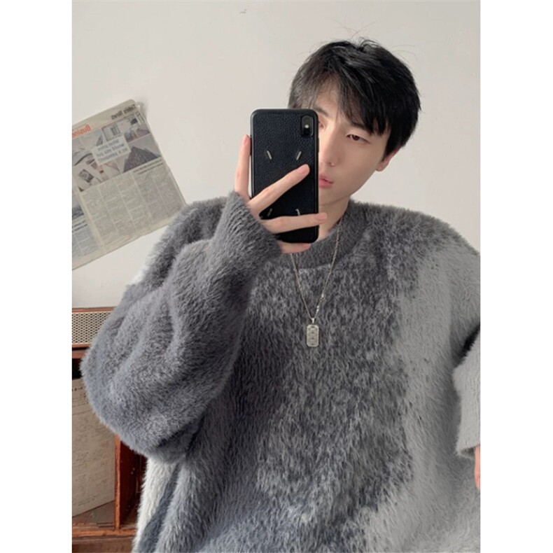 渐变慵懒毛衣男生秋冬仿貂毛时尚针织衫男毛衣外套毛绒MY7205,男装针织衫/毛衣,星座1116A（原606A-3）