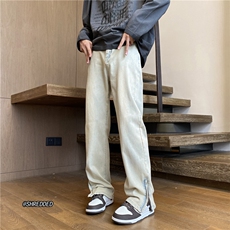 美式高街复古水洗微喇拉链水洗泥巴黄牛仔裤B315-K23204-P55控68，男装牛仔裤，电商B315