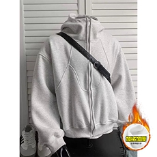 480G重磅加绒硬挺boxy男女秋冬美式高街结构高领卫衣开衫厚外套，女装短外套，电商A486-1