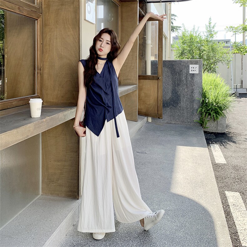 设计感御姐风褶皱无袖背心阔腿裤套装女2025夏新款韩系气质两件套,女装套装/套裙,浙宝276（原081）