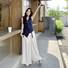 设计感御姐风褶皱无袖背心阔腿裤套装女2025夏新款韩系气质两件套，女装套装/套裙，浙宝276（原081）