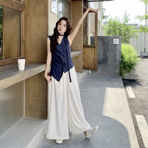 设计感御姐风褶皱无袖背心阔腿裤套装女2025夏新款韩系气质两件套图片