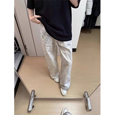 高腰蕾丝印花牛仔裤女夏季新款直筒宽松显瘦阔腿裤LB30777-P60，男装牛仔裤，星座1008