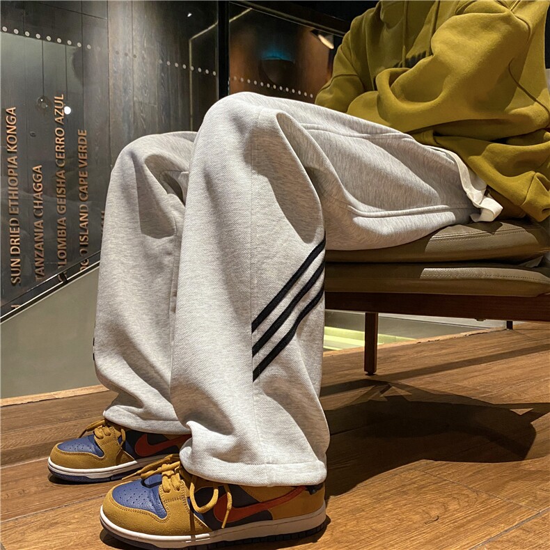春季新款潮流简约条纹卫衣裤脚抽绳宽松裤子B315-K23440-P45控58,男装休闲裤,电商B315