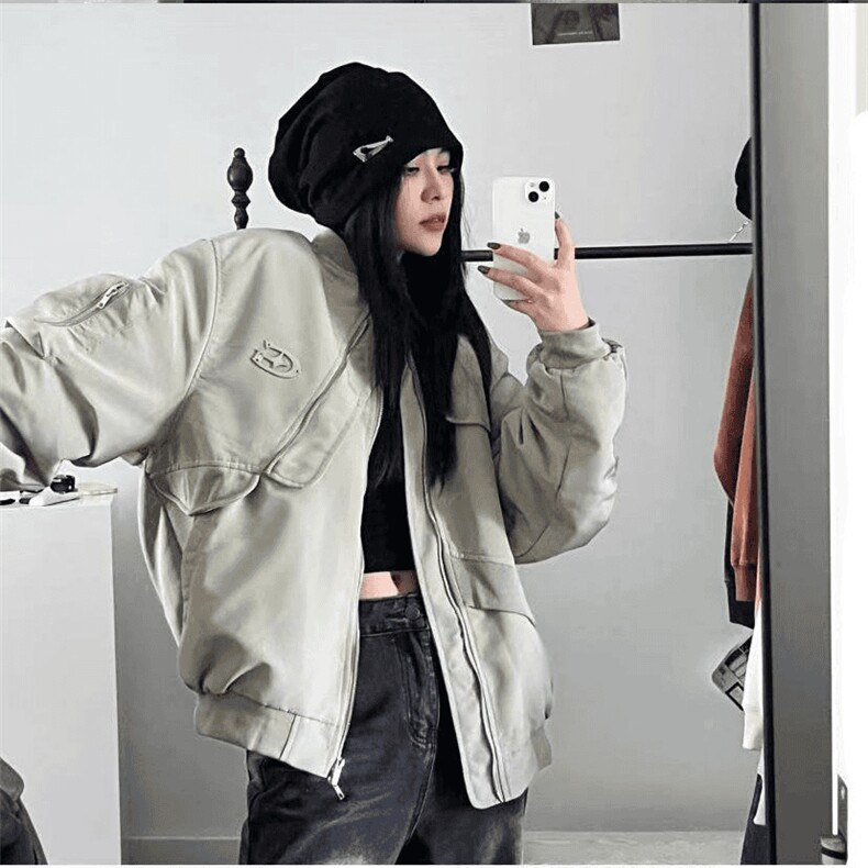 美式街头风小众设计感拉链棒球服外套春秋复古款飞行夹克oversize,男装夹克,星座506A