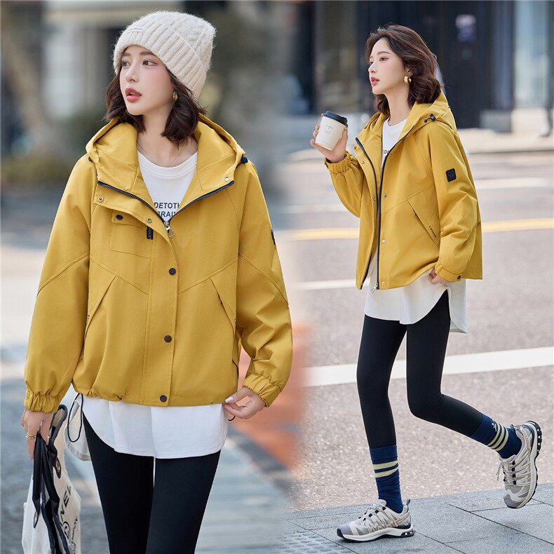 2025年冬季新款休闲加绒冲锋衣外套，女装短外套，红依一坊