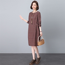 小个子棉麻直筒连衣裙春装大码妈妈中老年裙子宽松遮肚子气质短裙，女装连衣裙，依恋蒂丝