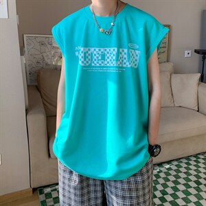 抖音供货、180克现货全棉印花背心宽松无袖T恤 D223A-BX2208-P20图片