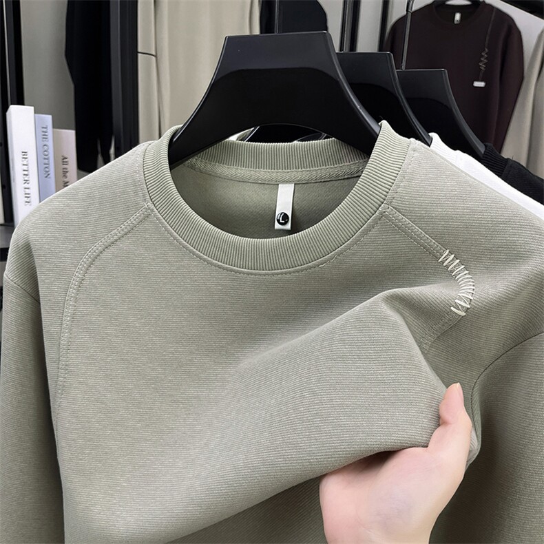 圆领落肩卫衣男秋冬季加厚刺绣长袖T恤打底衫套头休闲男装上衣潮，男装T恤，电商B212（原钱塘6029）