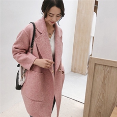 西装领2021春季新款修身时尚长袖中长款毛呢外套纯色，女装毛呢外套，微微衣阁