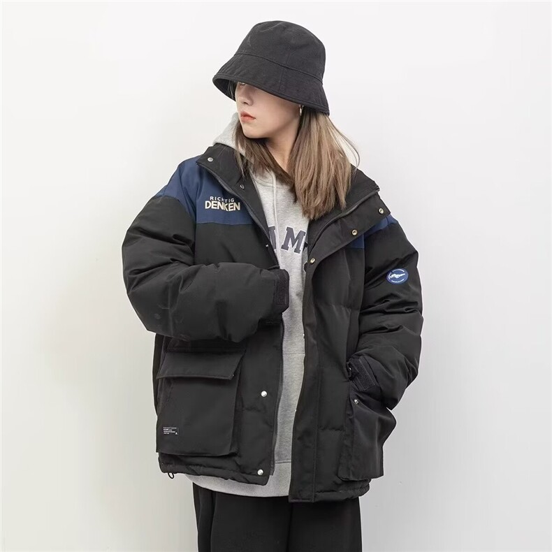 加绒加厚冬男女高领棉衣撞色工装大口袋印花面包服棉袄MY123P68,男装棉衣,星座1013-1