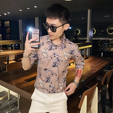 312A-191-P55新款社会小伙中袖衬衫韩版潮流男士五分袖衬衣B，男装T恤，星座312A-5