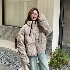 高级感轻熟风豹纹羽绒服女短款2025冬季气质设计感90绒立领面包服，女装羽绒服，2C110