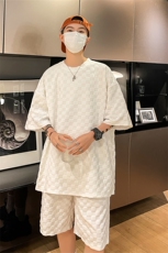 TZ84647/P60夏季新款格子短袖短裤t恤休闲宽松大码两件套套装男，男装休闲套装，电商A141