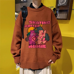 1港风圆领中性情侣潮流大码M-5XL印花加厚毛衣男7753P55加绒P70图片