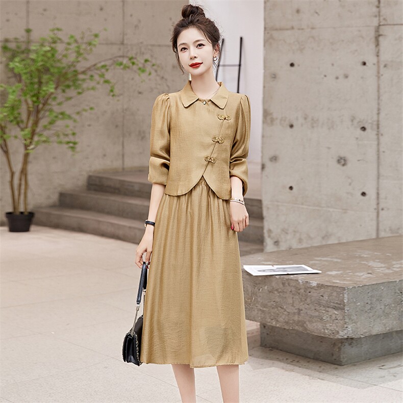 时尚法式两件套连衣裙女2023秋季新款洋气显瘦中国风衬衫裙套装减,女装套装/套裙,采品优优