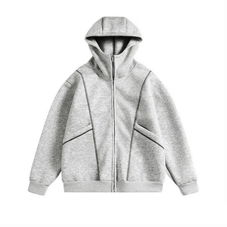 抖音得物高品质秋冬美式高街重磅结构辑明线纹理连帽卫衣外套W111，女装短外套，电商A486-1