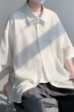 特批25无差价2024夏季大码冰丝薄款短袖衬衣男潮牌垂坠感衬衫C834，男装衬衫，电商A001-1