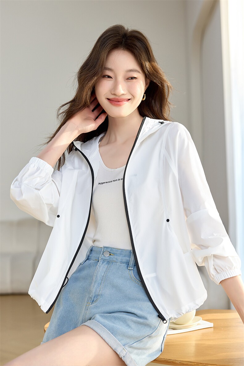 时尚短款连帽防晒外套女2025年夏季新款宽松大码洋气减龄薄款上衣,女装防晒衣,韩派