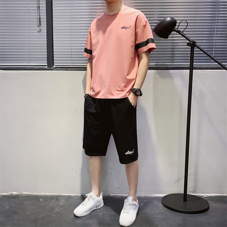 2021夏季新款男士透气运动套装帅气潮短袖短裤T恤两件套P35,男装休闲套装,星座217-4